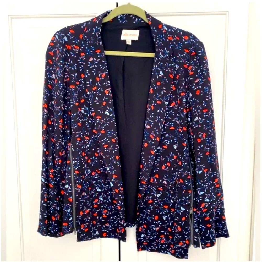EUC Anthropologie ELLA MOSS Black Floral Long Sleeve Blazer Jacket Med